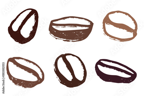 Set of hand drawn fresh roasted coffee bean Arabica robusta seed doodle Single element for design print packaging label decor