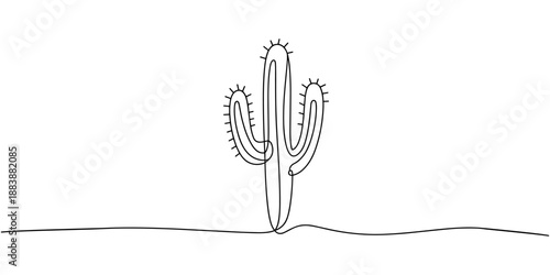 Continuous one line drawing of Cactus. Single line drawing illustration of tropical thorny cactus plant. Botanical plant concept vector art. Doodle line illustration.