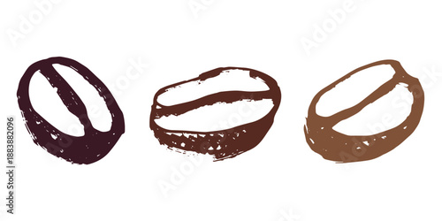 Set of hand drawn fresh roasted coffee bean Arabica robusta seed doodle Single element for design print packaging label decor