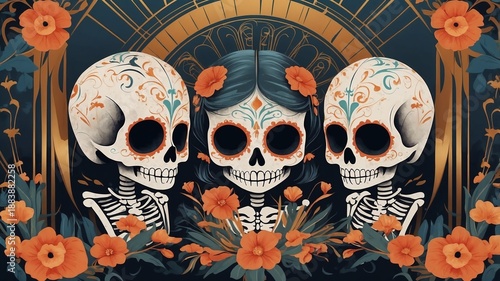 Día de los Muertos tres calaveras