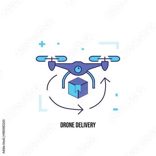High quality drone delivery icon in a modern flat outline style with vibrant gradient colors. Designed with a clean, minimal, and consistent look, these icons are perfect for technology websites