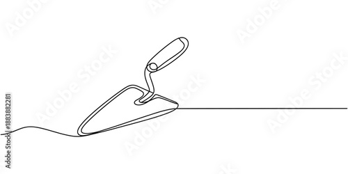 Continuous line drawing of cement trowel. One line of cement trowel for brick. Worker tool concept continuous line art. Editable outline, construction trowel tools concept graphic design vector style.