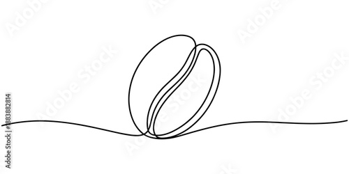 Coffee bean line. Coffee grain seed for cafe. Hand drawn art one line icon. Seed continuous one line drawing. Hand draw sketch. Black silhouette outline isolated on white background. 