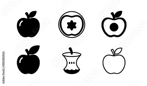 Apple vector icon set in flat minimalist style for web and mobile UI design