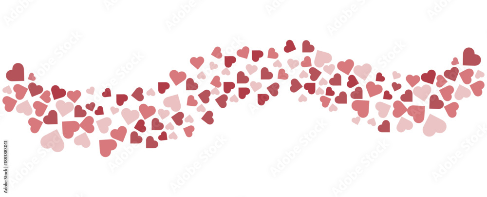 Obraz premium Flowing hearts border isolated on white background. Romantic red love Shapes wave decoration for Valentine’s Day greeting cards, posters, banners designs. vector illustration