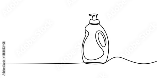Vector abstract continuous one single simple line drawing icon of bottle with cleaning liquid in silhouette sketch, plastic spray bottle continuous one line drawing, An empty plastic detergent bottle.