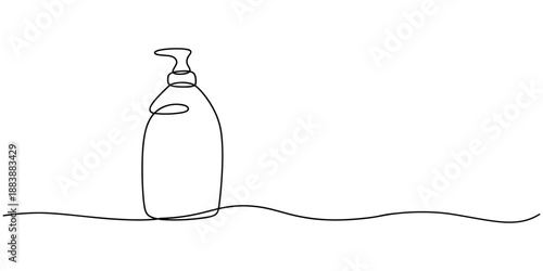 Vector abstract continuous one single simple line drawing icon of bottle with cleaning liquid in silhouette sketch, plastic spray bottle continuous one line drawing, An empty plastic detergent bottle.