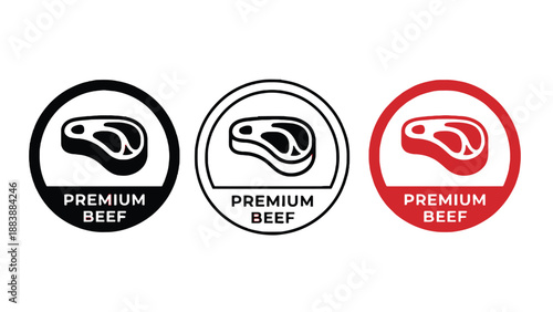 Three premium beef logos on a white background