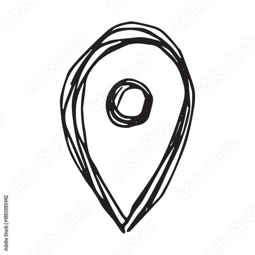 Hand drawn map pin Map marker pointer sign GPS and mapping tools Location pin symbol Pinpoint clipart in doodle style Single element for web, design