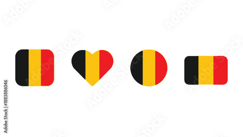 The Belgian flag in various shapes on a white background