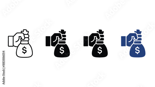 A hand holding a money bag with a dollar sign on it