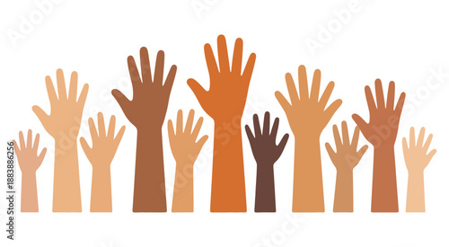 Hands Raised in the Air Vector Illustration with “Human Rights” Text Representing Equality Unity Solidarity Human Rights Advocacy, Social Justice Concept Design.
