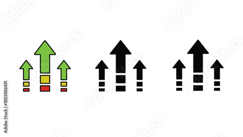 A colorful graphic illustration of upward arrows in various colors and patterns