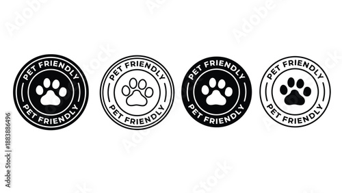 Four pet friendly logos with paw prints on a white background