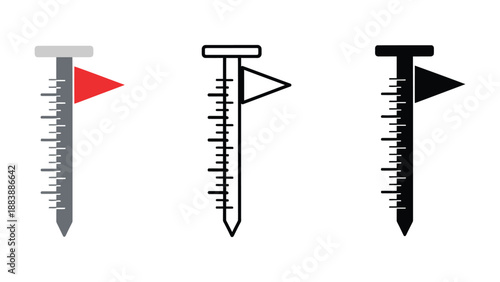 A set of three screw icons with different colored flags on them
