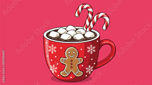 Festive Hot Chocolate with Gingerbread Man and Candy Canes Illustration