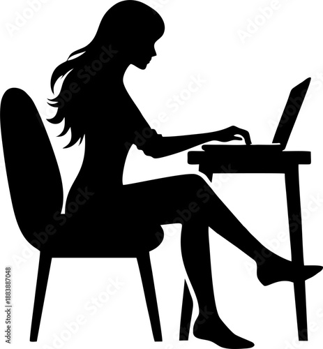 Woman at Desk Silhouette Illu...