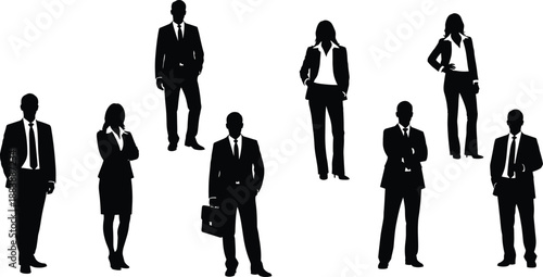 Large Group of Professional Business People Silhouettes Standing in Diverse Poses Representing Corporate Leadership Teamwork Success and Career Growth in Modern Office Environment