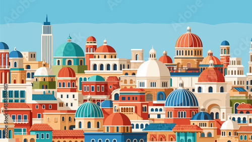 Colorful Mediterranean Cityscape Illustration