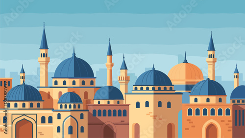 Middle Eastern Cityscape Illustration: Domes and Minarets