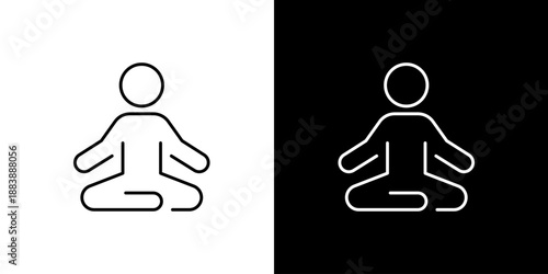 Minimalist line icon depicting a person in a serene lotus pose, symbolizing meditation, mindfulness, and holistic well-being for a balanced lifestyle