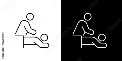 Professional massage therapy session outline icon, symbolizing relaxation, wellness, and physical healing. Ideal for spa, healthcare, and therapeutic service representations