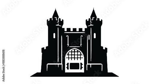 A black silhouette of a medieval castle with two towers
