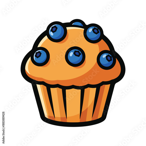 A cartoon blueberry muffin with a golden crust and blueberries