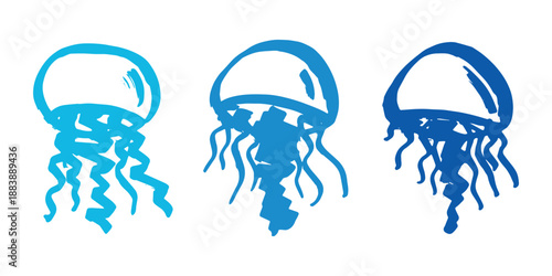 Set of hand drawn jellyfish doodle Sea animal illustration Cute marine underwater creature Medusa sketch clipart Single element for web, design, decor, children's print