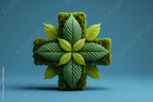 Lush Green Moss Covered Plus Sign Medical Symbol Concept