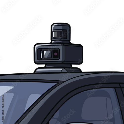 A car's roof with a mounted camera