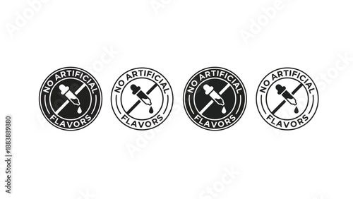 Four identical black and white no artificial flavors labels on a white background
