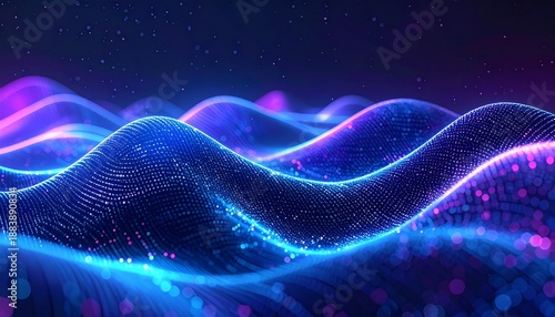 smooth digital wave with subtle binary code and data symbols embedded, blue-purple gradient, fintech innovation theme, professional abstract background