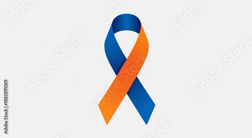Blue and orange awareness ribbon symbol on white background for support and cause