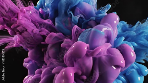 Colors Clash: An abstract composition of vibrant, swirling hues, where vivid pink and blue paint converge in a dynamic dance of color.