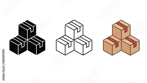 A graphic illustration of three sets of stacked boxes in different colors