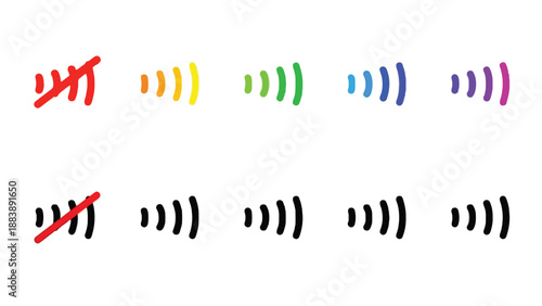 A colorful graphic design featuring sound waves in various colors