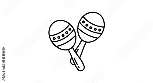 Simple Outline Drawing of Two Musical Percussion Shakers Crossed Together Isolated on White Background