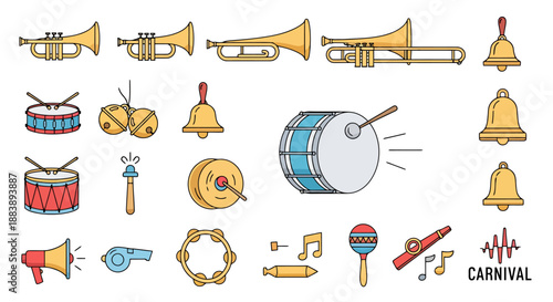 Collection of Musical Instruments and Percussion for Festive Celebrations and Parades Entertainment