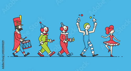 Toy Soldiers Clowns And Dancer Parade Performance Entertainment Artistic Design Festive Celebration Fun Activity Music Marching Band Entertainment