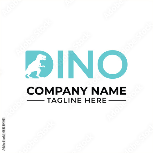 A minimalist and fun logo design concept featuring a t-rex silhouette integrated into the word "dino"