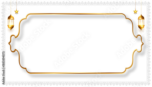 Ramadan Kareem Islamic background white banner. Eid Mubarak luxury template design with golden arabic frame