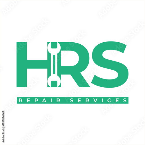 Minimalist logo design for HRS repair services featuring a prominent wrench icon

