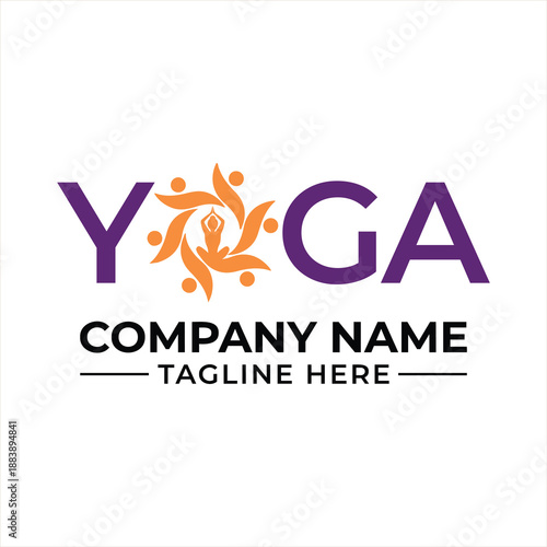 A modern yoga logo design featuring a figure in a pose and abstract elements