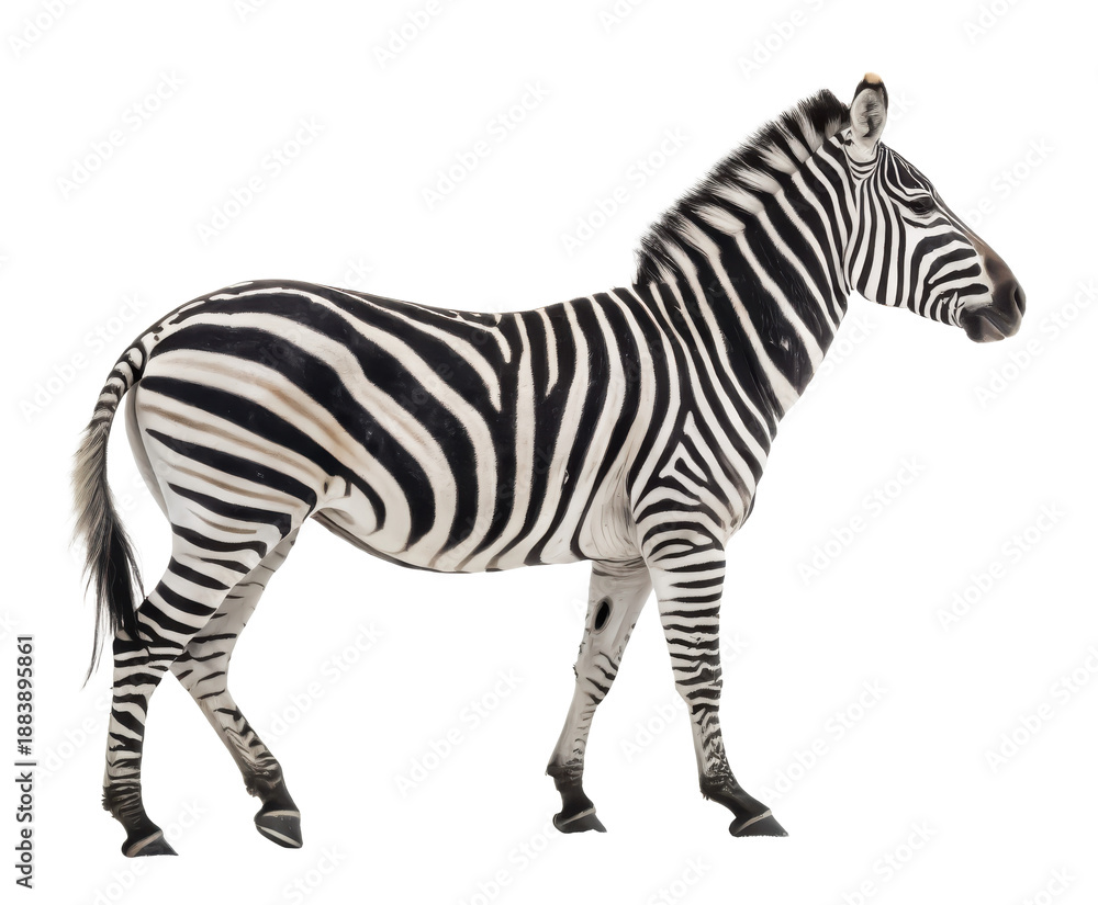 Obraz premium Zebra isolated PNG wild animal PNG African animal PNG striped horse PNG wildlife mammal PNG nature animal PNG isolated on white PNG transparent background image