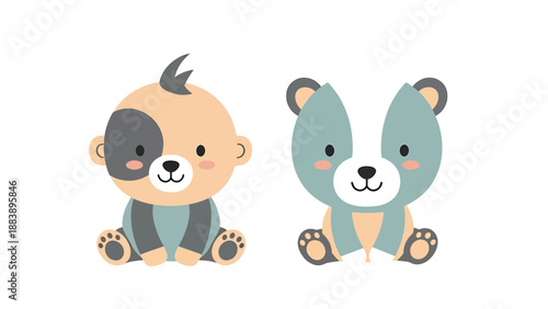 Friendly Baby Animal Cartoon Style
