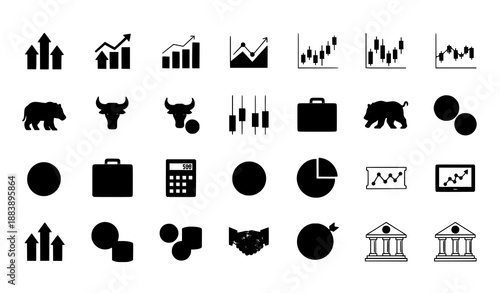 Business Growth and Stock Market Flat Icons Set with Finance and Investment Symbols