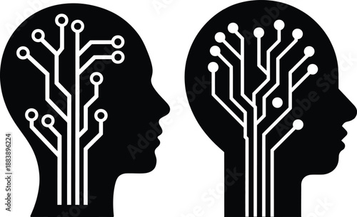 Artificial intelligence and human mind connection: digital brain circuit concept