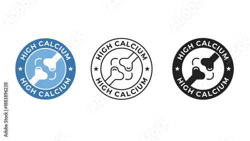 Three high calcium logos with bone illustrations on a white background