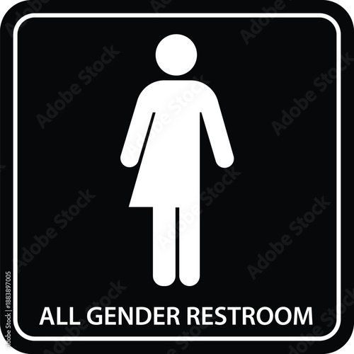 All Gender Restroom Sign. Gender Neutral Toilet Icon. Vector Line Flat Pictogram Black background